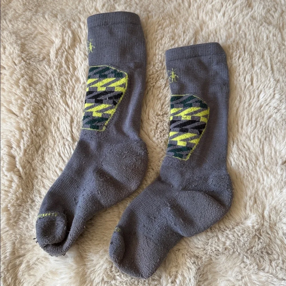 Smartwool Socks Kids Medium Grey Yellow Wool Skiing